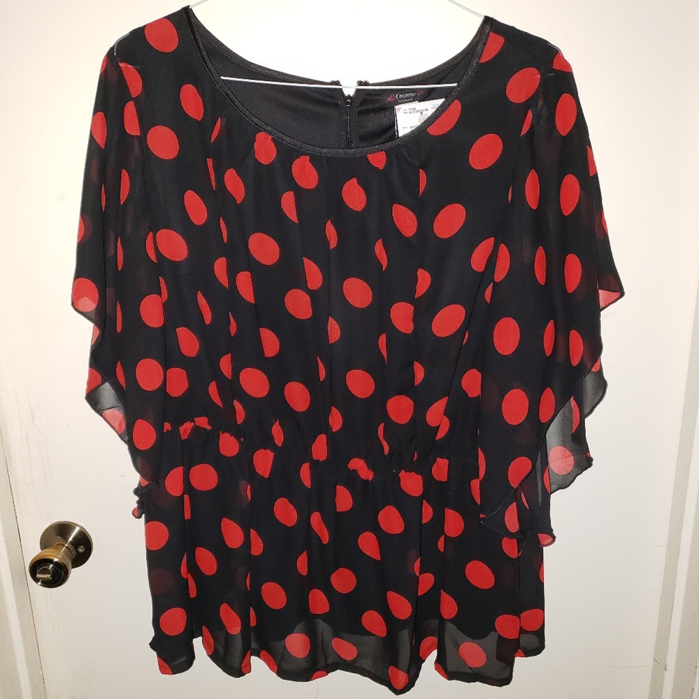 3x Black and Red polka dot top